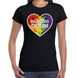 Foto van Bellatio decorations gay pride shirt - dancing queen - regenboog - dames - zwarta  xs - feestshirts