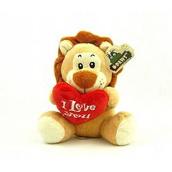 Foto van Pluche i love you leeuw knuffel bruin 14 cm speelgoed - knuffeldier