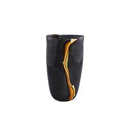 Foto van Ptmd nicho black glass vase with gold stripe round