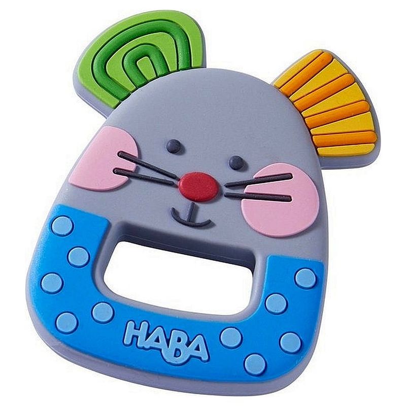 Foto van Haba bijtring kleine muis junior 7,5 x 5,5 cm grijs/blauw