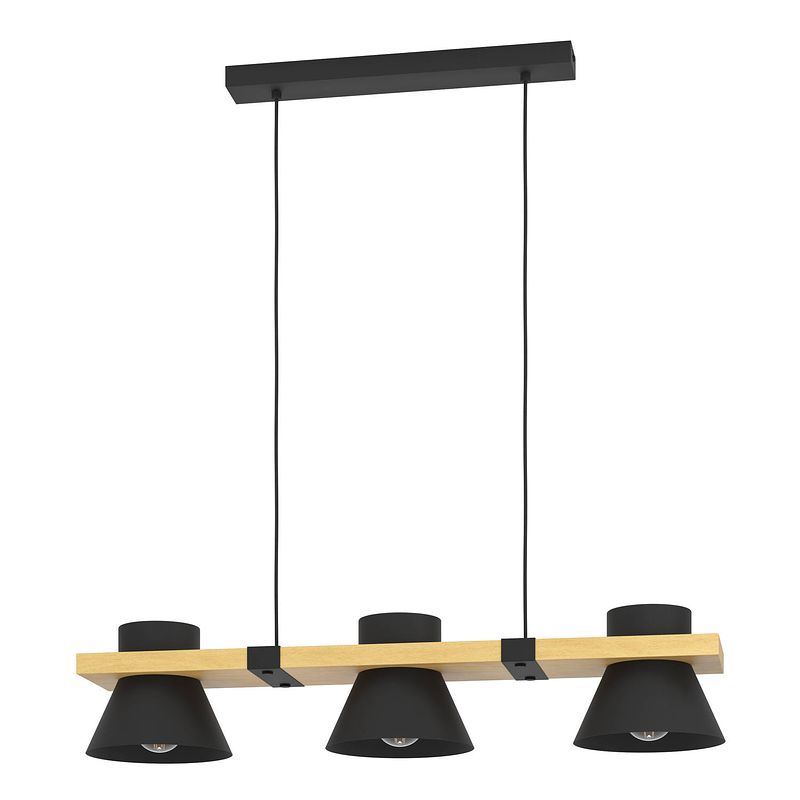 Foto van Eglo maccles hanglamp - e27 - 78 cm - zwart/bruin - staal/hout