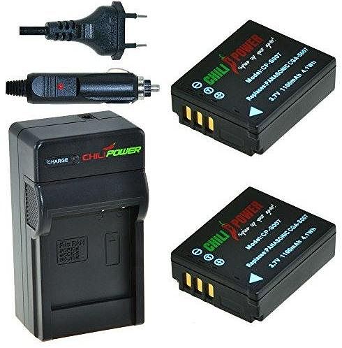 Foto van 2 x cga-s007 accu's voor panasonic - inclusief oplader en autolader - origineel chilipower