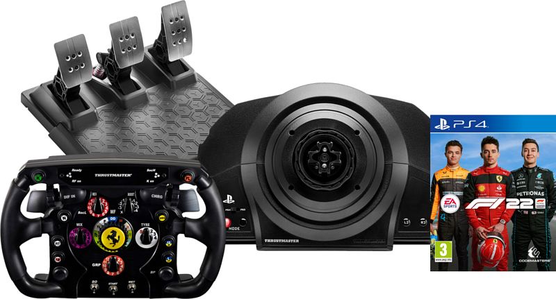 Foto van Thrustmaster t300 rs servo base + ferrari add-on + t-3pm pedalen + f1 22 ps4