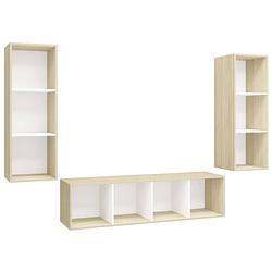 Foto van The living store televisiewandmeubel - naam - tv-meubelset - 37x37x107 cm - 37x37x142.5 cm - kleur- wit - sonoma eiken