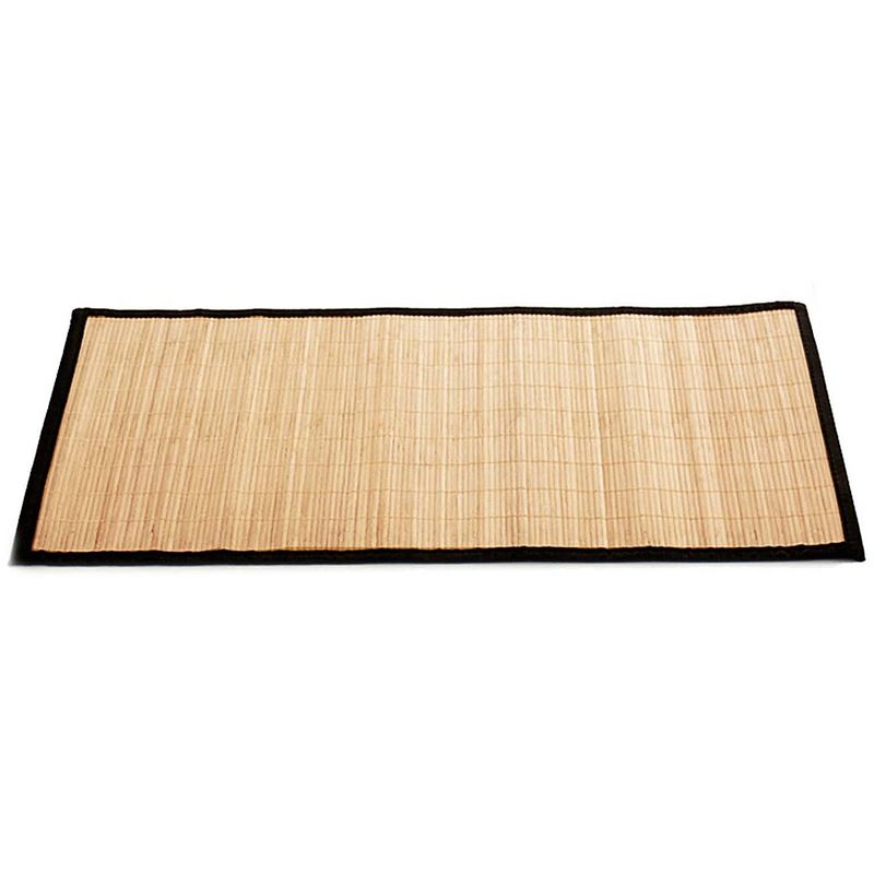 Foto van Badkamer vloermat anti-slip lichte bamboe 50 x 80 cm met zwarte rand - badmatjes