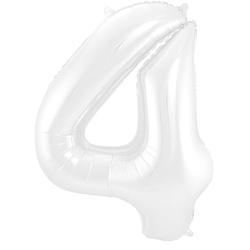 Foto van Folat folieballon cijfer 4 metallic mat 86 cm wit