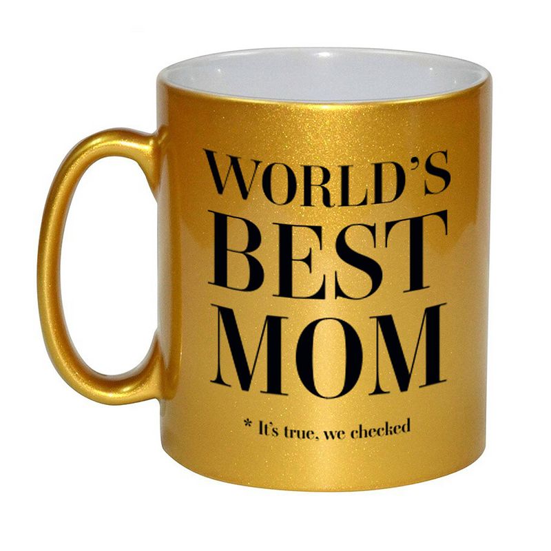 Foto van Gouden worlds best mom cadeau koffiemok / theebeker 330 ml - cadeau mokken - feest mokken