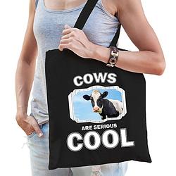 Foto van Katoenen tasje cows are serious cool zwart - koeien/ koe cadeau tas - feest boodschappentassen