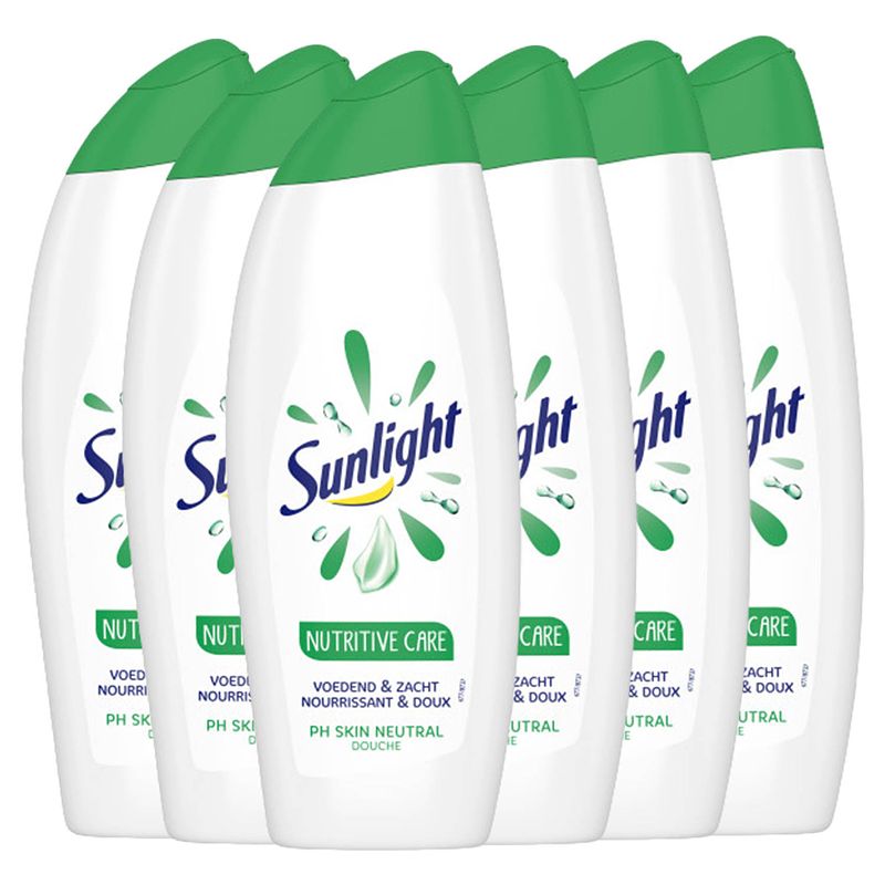 Foto van Sunlight zeep - douchegel - nutritive care - ph-huidneutraal - voordeelverpakking 6 x 500 ml