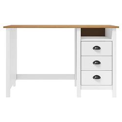 Foto van The living store hill bureau wit/lichthout 120x50x74cm - massief grenenhout - 3 lades - 1 schap