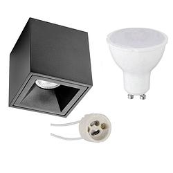 Foto van Opbouwspot set - pragmi cliron pro - gu10 fitting - opbouw vierkant - mat zwart - 6w - natuurlijk wit 4200k - verdiept -