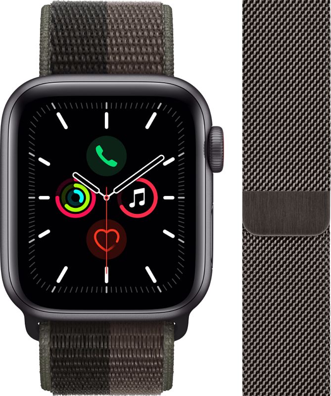 Foto van Apple watch se 4g 40mm space gray aluminium tornado/grijs sport loop + polsband milanees