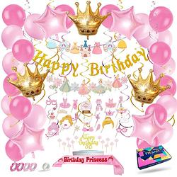 Foto van Fissaly® 78 stuks prinses sprookjes verjaardag versiering - kinderfeestje meisje decoratie - feest pakket