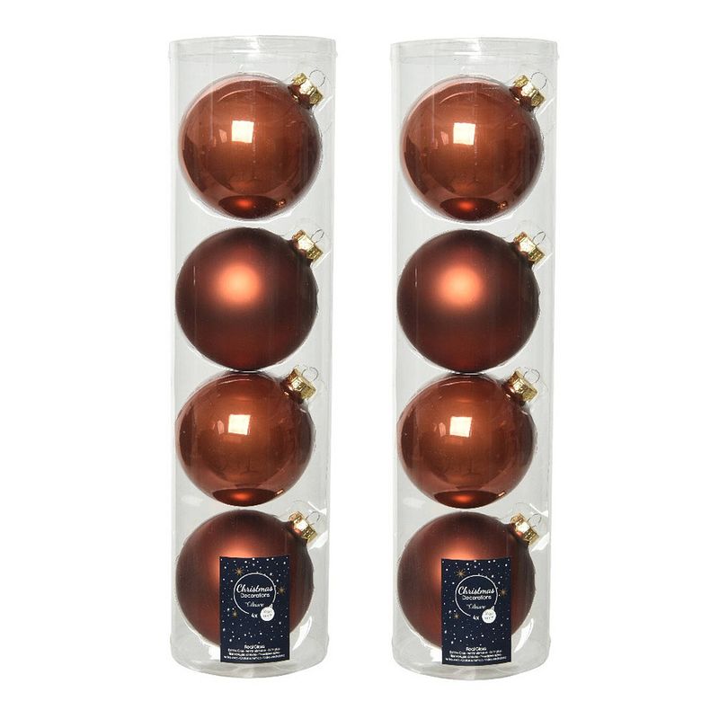 Foto van 8x stuks glazen kerstballen terra bruin 10 cm mat/glans - kerstbal