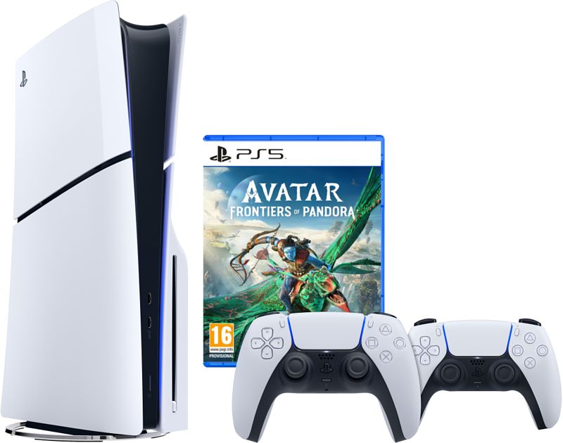 Foto van Playstation 5 slim disc edition + avatar: frontiers of pandora + extra controller wit