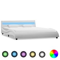 Foto van Vidaxl bedframe met led kunstleer wit 140x200 cm