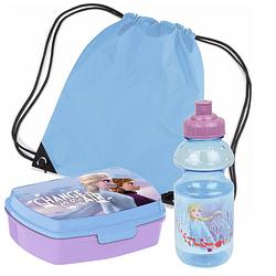 Foto van Disney frozen lunchbox set voor kinderen - 3-delig - blauw/lila - incl. gymtas/schooltas - lunchboxen