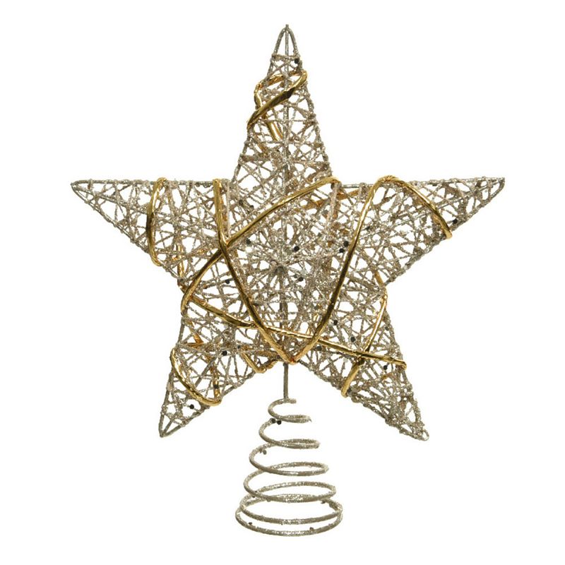 Foto van Kunststof ster piek/kerstboom topper champagne goud 22 cm - kerstboompieken