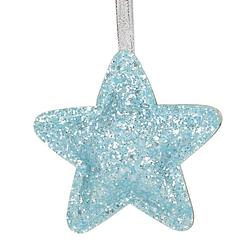 Foto van Peha hangdecoratie ster glitter 14,5 x 26 cm polyester blauw