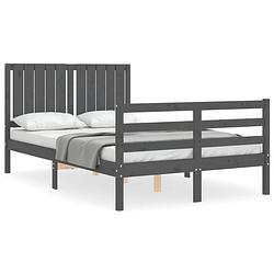 Foto van The living store grenenhouten bedframe - 195.5 x 125.5 x 100 cm - grijs - multiplex lattenbodem