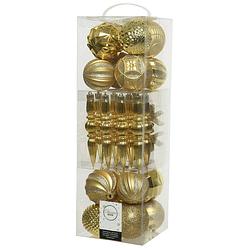 Foto van 60x stuks kunststof kerstballen en ornamenten goud mix - kerstbal