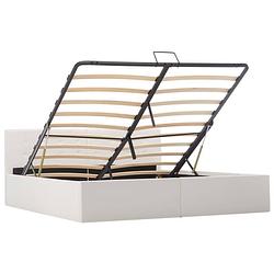 Foto van The living store hydraulisch kunstleren bedframe - tweepersoons - wit - 211 x 168 x 73 cm - met opbergvak