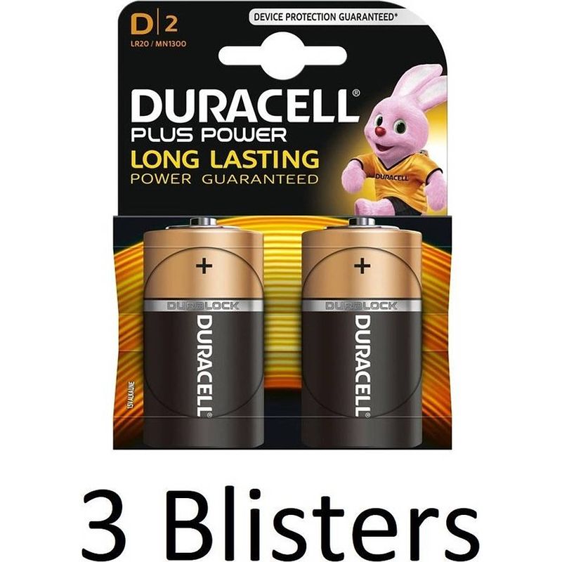 Foto van 6 stuks (3 blisters a 3 st) duracell plus power d batterijen