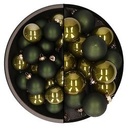 Foto van Othmar decorations kerstballen - 66x st - donker olijf groen - glas - 4 en 6 cm - kerstbal