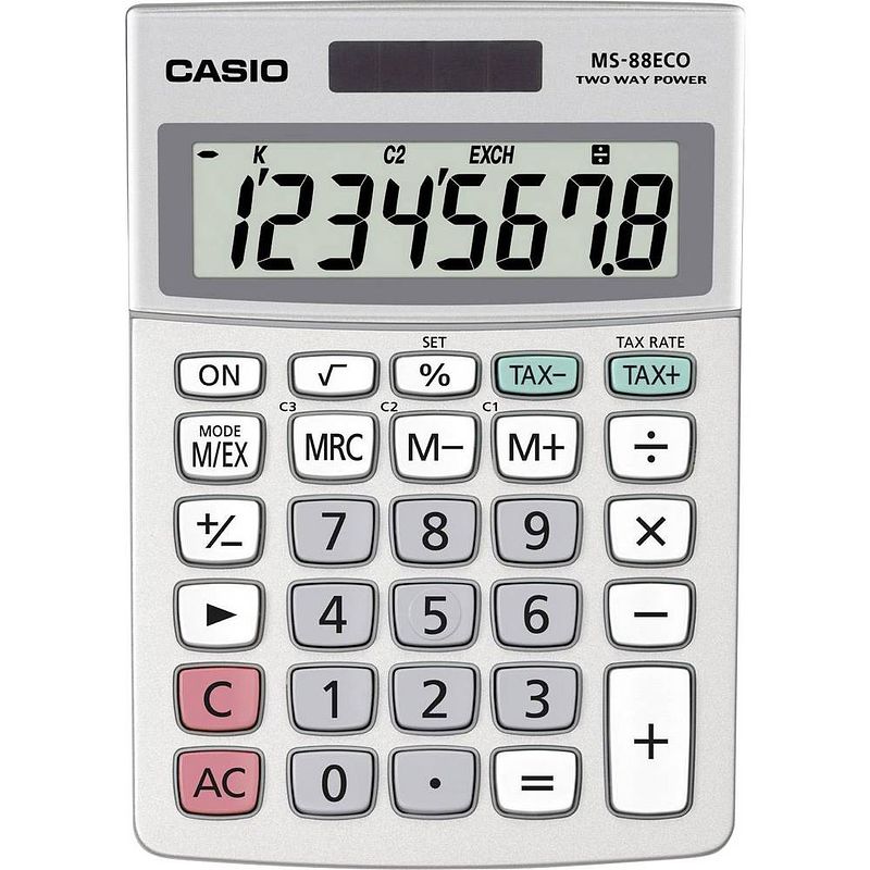 Foto van Casio ms-88eco bureaurekenmachine werkt op zonne-energie, werkt op batterijen zilver aantal displayposities: 8