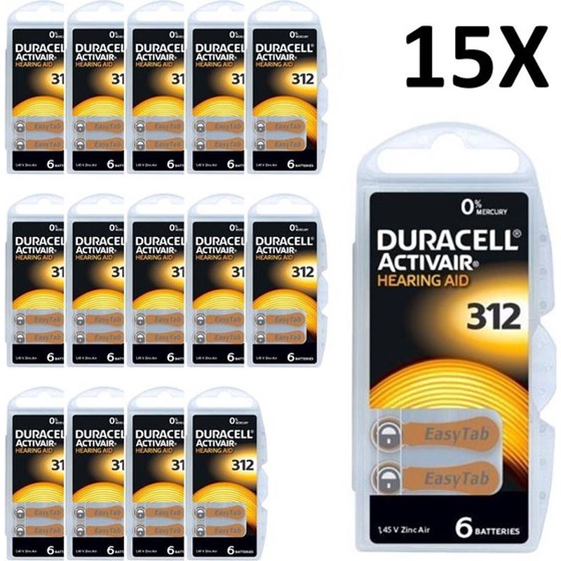 Foto van Duracell 312 activair hoorbatterijen - bruin - 15x - 90 stuks