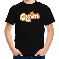 Foto van Koningsdag shirt zwart voor kinderen/ meisjes - queen met kroon l (146-152) - feestshirts