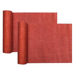 Foto van Kerst thema tafelloper op rol - 2x - rood glitter - 28 x 300 cm - polyester - tafellakens