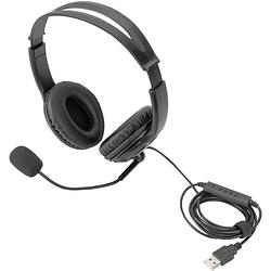 Foto van Digitus da-12204 on ear headset kabel computer stereo zwart ruisonderdrukking (microfoon), noise cancelling volumeregeling, microfoon uitschakelbaar (mute)