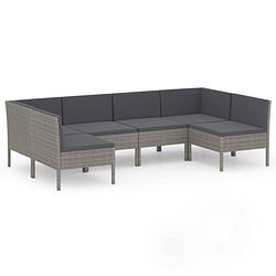 Foto van Vidaxl 6-delige loungeset met kussens poly rattan grijs