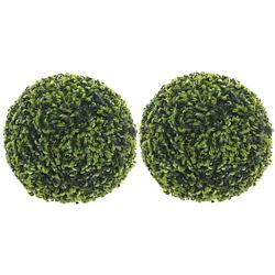 Foto van 2x stuks buxus bollen theeblad groen d27 cm kunstplant - kunstplanten