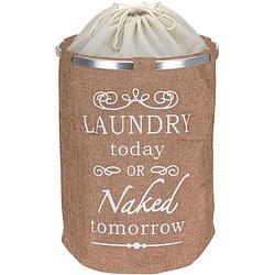 Foto van Ronde wasmand met tekst laundry today or naked tomorrow voor al uw