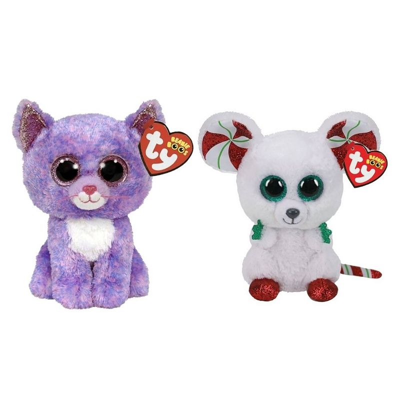 Foto van Ty - knuffel - beanie boo's - cassidy cat & christmas mouse