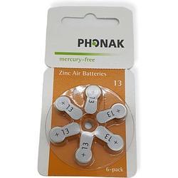 Foto van Phonak hoortoestel batterij p13 oranje sticker 10 pakjes 60 batterijen