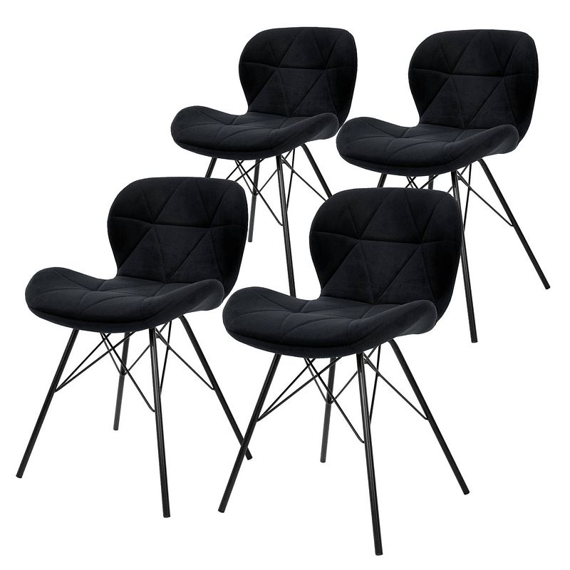 Foto van Ecd germany set van 4 eetkamerstoelen met rugleuning, zwart, keukenstoel met fluwelen bekleding, gestoffeerde stoel