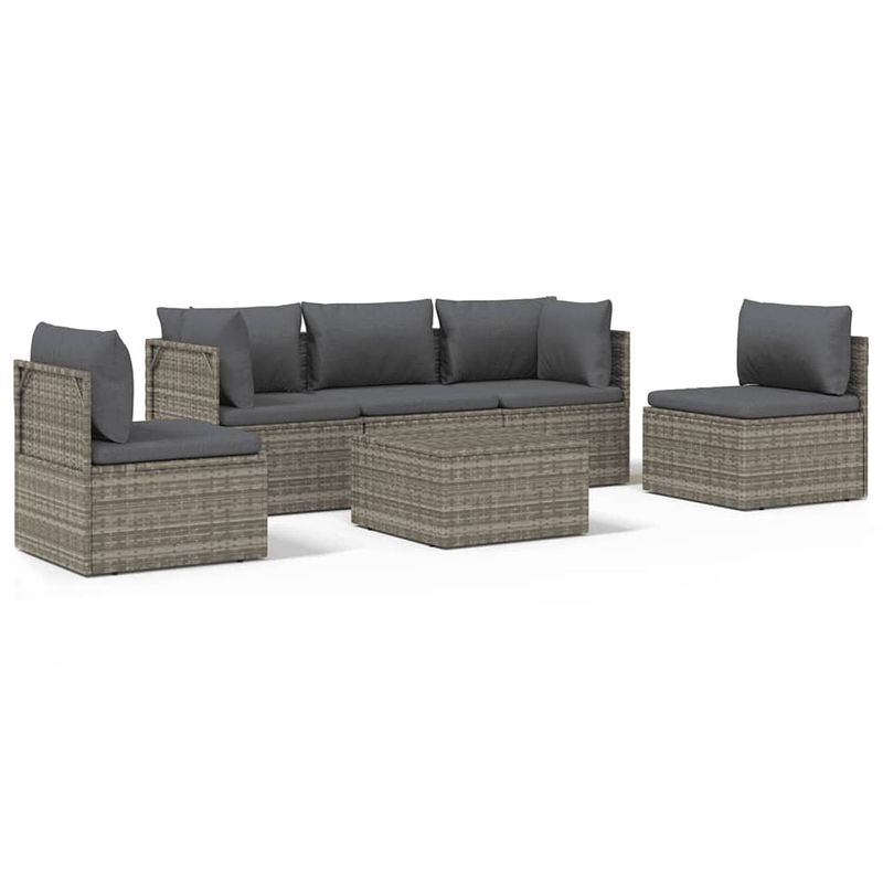 Foto van Vidaxl 6-delige loungeset met kussens poly rattan grijs