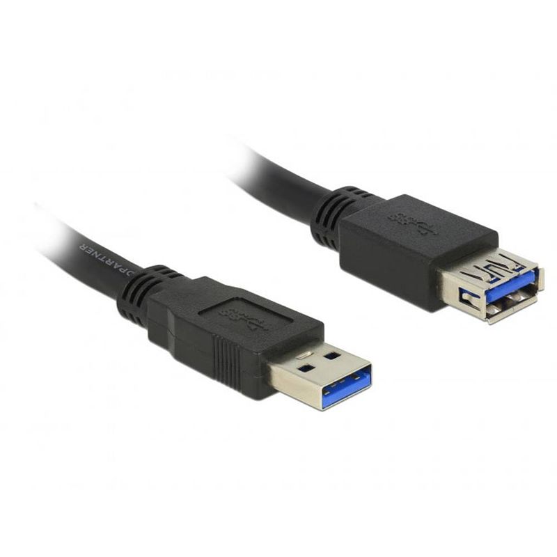 Foto van Delock usb-kabel usb 3.2 gen1 (usb 3.0 / usb 3.1 gen1) usb-a stekker, usb-a bus 5.00 m zwart vergulde steekcontacten 85058