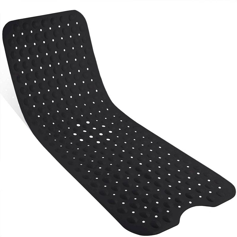 Foto van Avalo badmat / antislipmat douche - 100x40cm - zwart - met zuignappen - douchemat antislip voor douche - badkamermat