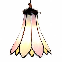 Foto van Haes deco - hanglamp tiffany roze, beige ø 15x115 cm e14/max 1x40w