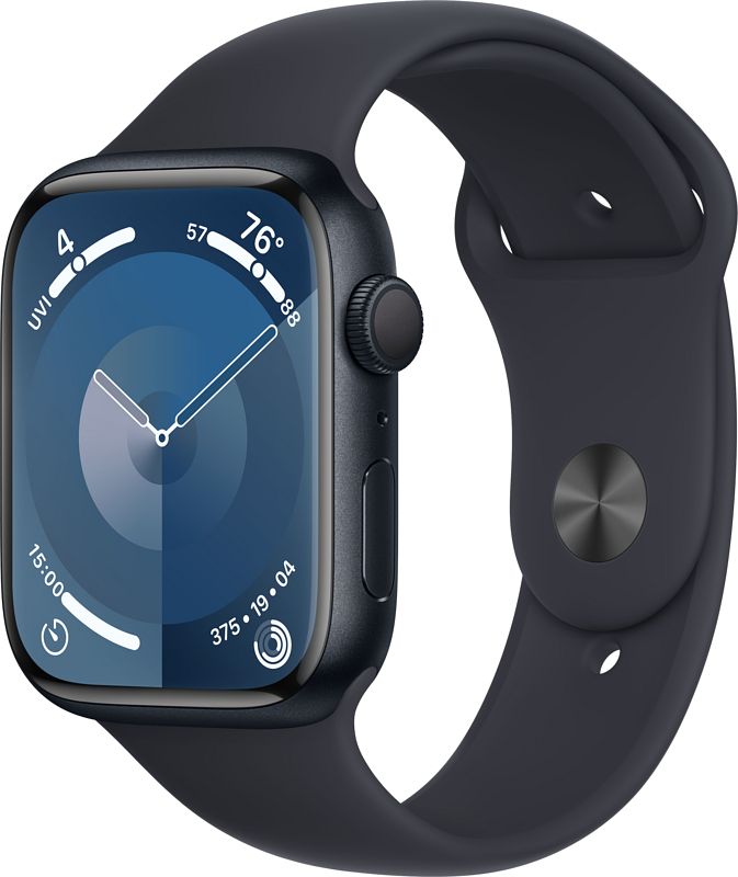 Foto van Apple watch series 9 45mm midnight aluminium sportband s/m