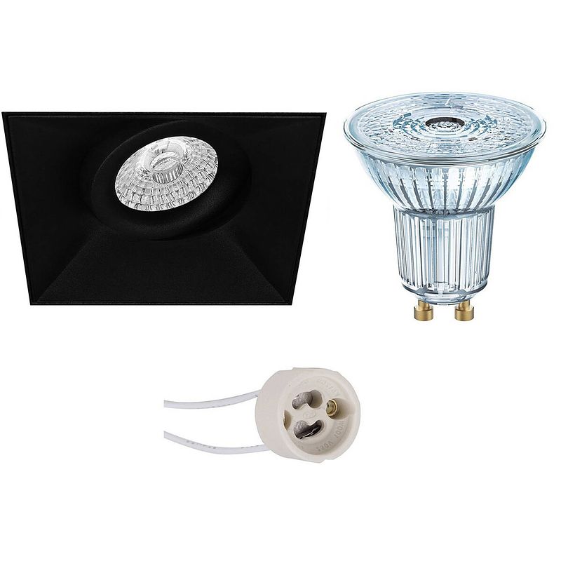 Foto van Led spot set - osram parathom par16 927 36d - pragmi nivas pro - gu10 fitting - dimbaar - inbouw vierkant - mat zwart -