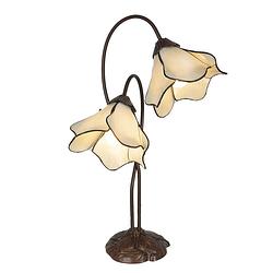 Foto van Lumilamp tiffany tafellamp 40*21*64 cm beige kunststof glas tiffany bureaulamp tiffany lampen glas in lood beige