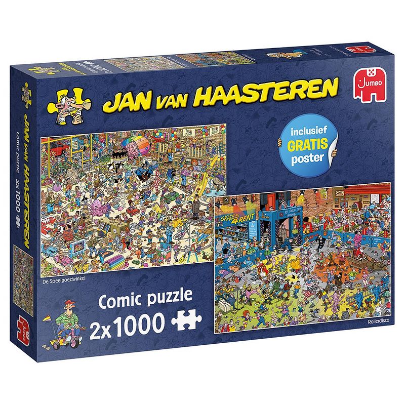 Foto van Jumbo jan van haasteren puzzelset de speelgoedwinkel & rollerdisco - 2 x 1000 stukjes