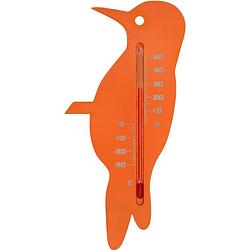 Foto van Binnen/buiten thermometer oranje specht vogel 15 cm - tuindecoratie dieren - vogels artikelen - buitenthemometers