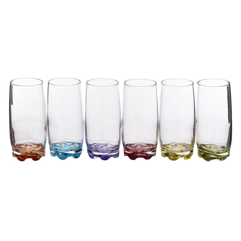 Foto van Set van 6x stuks drinkglazen/waterglazen kleurenmix 380 ml - drinkglazen