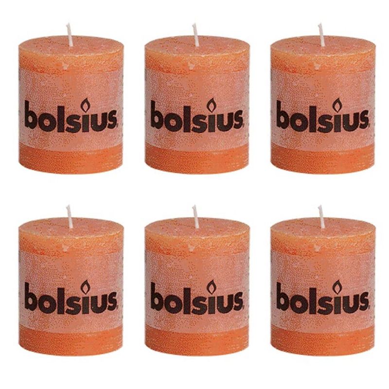 Foto van Bolsius rustieke stompkaarsen 80 x 68 mm 6 stuks oranje